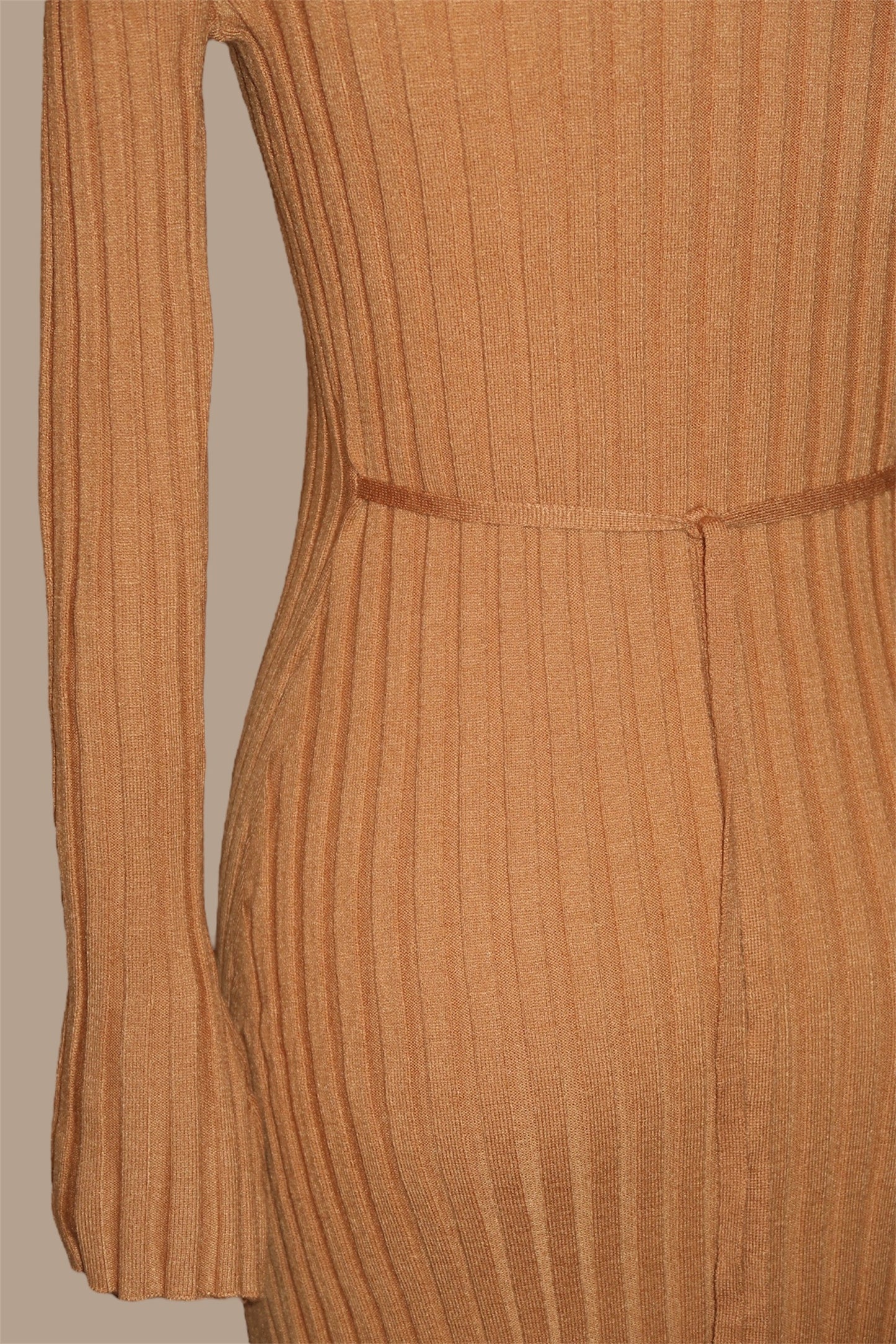 TAN RIBBED-KNIT MAXI DRESS